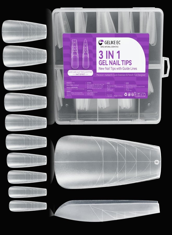 gelike ec Guiding Line Nail Tips for Salon: Gelike EC Full Matte Coffin Gel Nail tips with Auxiliary Positioning Line - Nail Extension Tips for Professional -100 Pcs 10 Sizes - Image 1